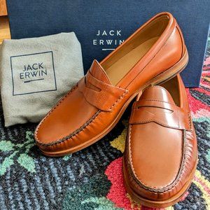 Jack Erwin | Penny Loafer Shoes | "Charlie" Cognac Full Grain Leather 7.5
